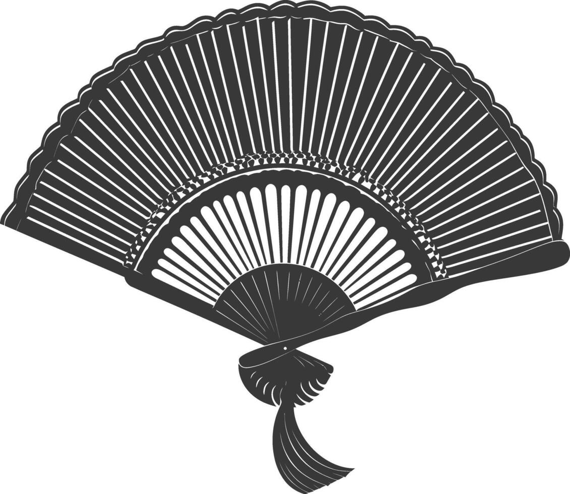 Silhouette classic handheld folding fan black color only vector