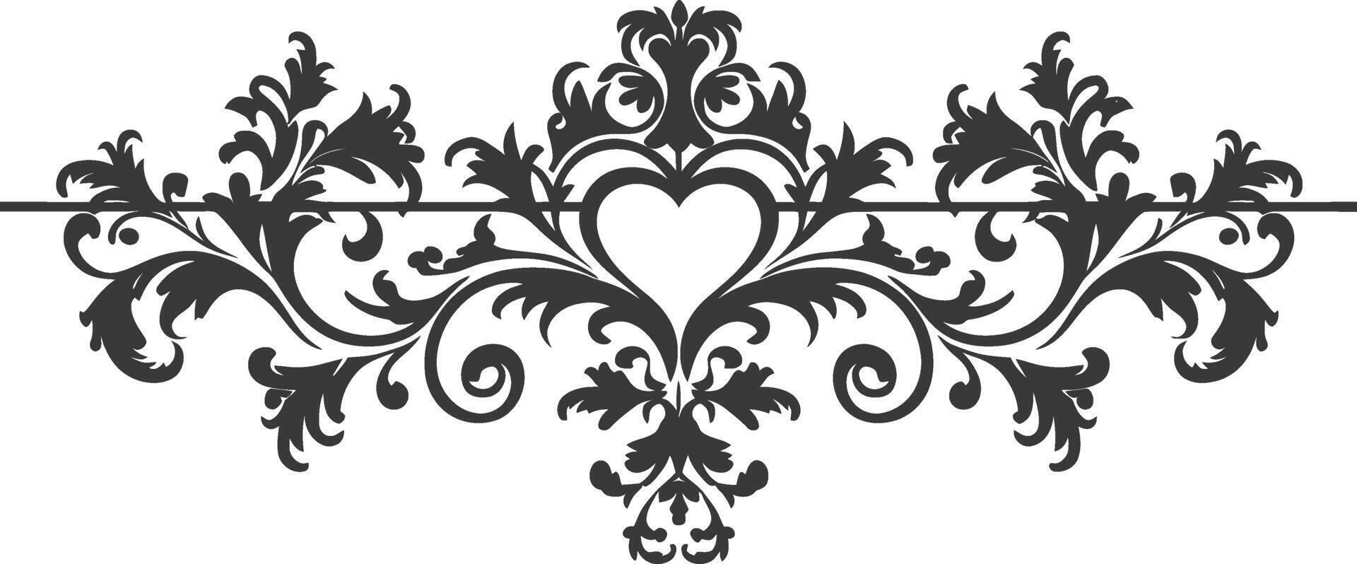 Silhouette horizontal line divider with Hearth shape ornament black color only vector