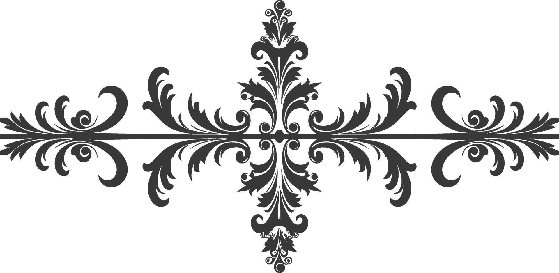 Silhouette horizontal line divider with Baroque ornament black color only vector