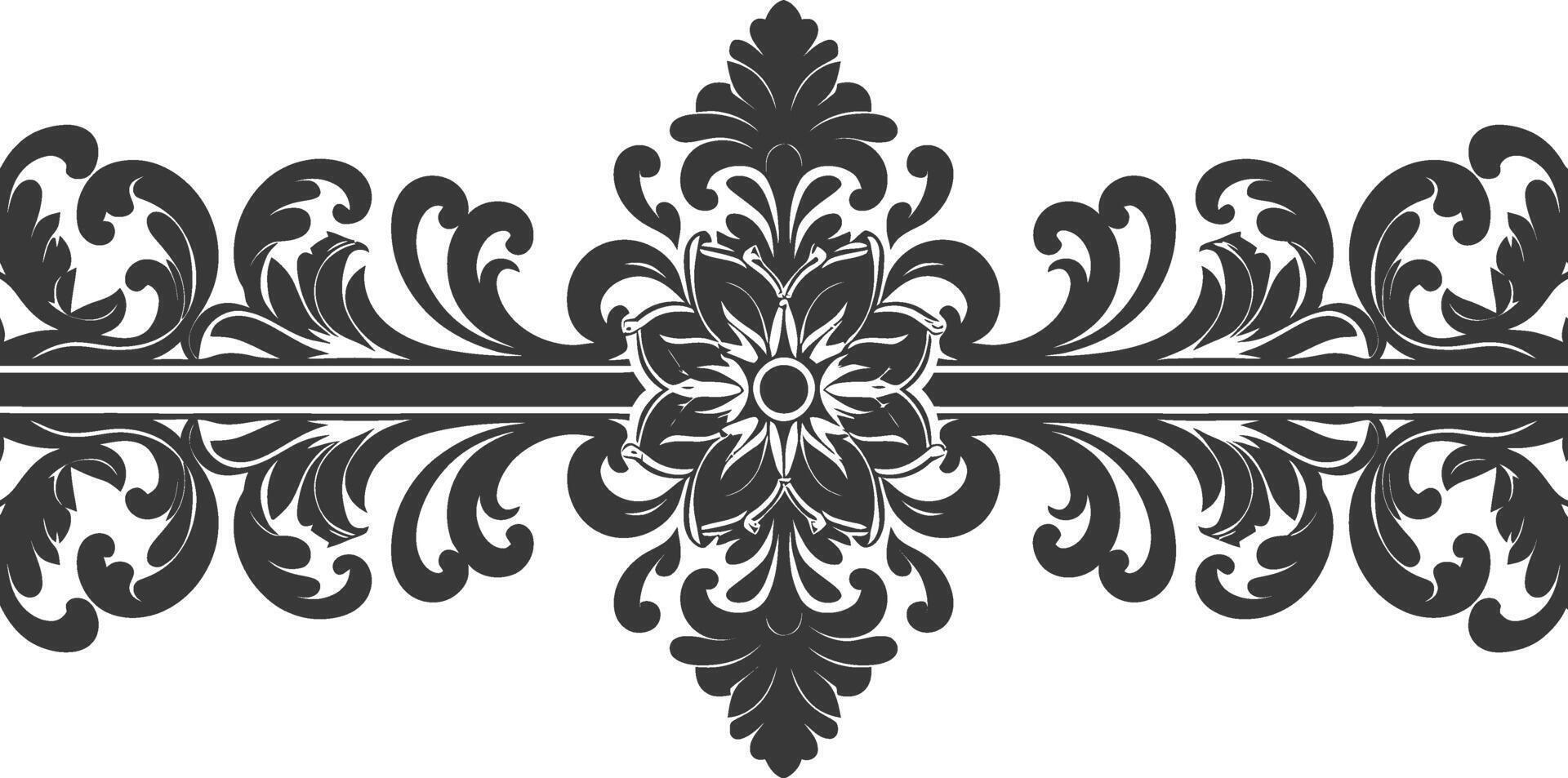 Silhouette horizontal line divider with Baroque ornament black color only vector