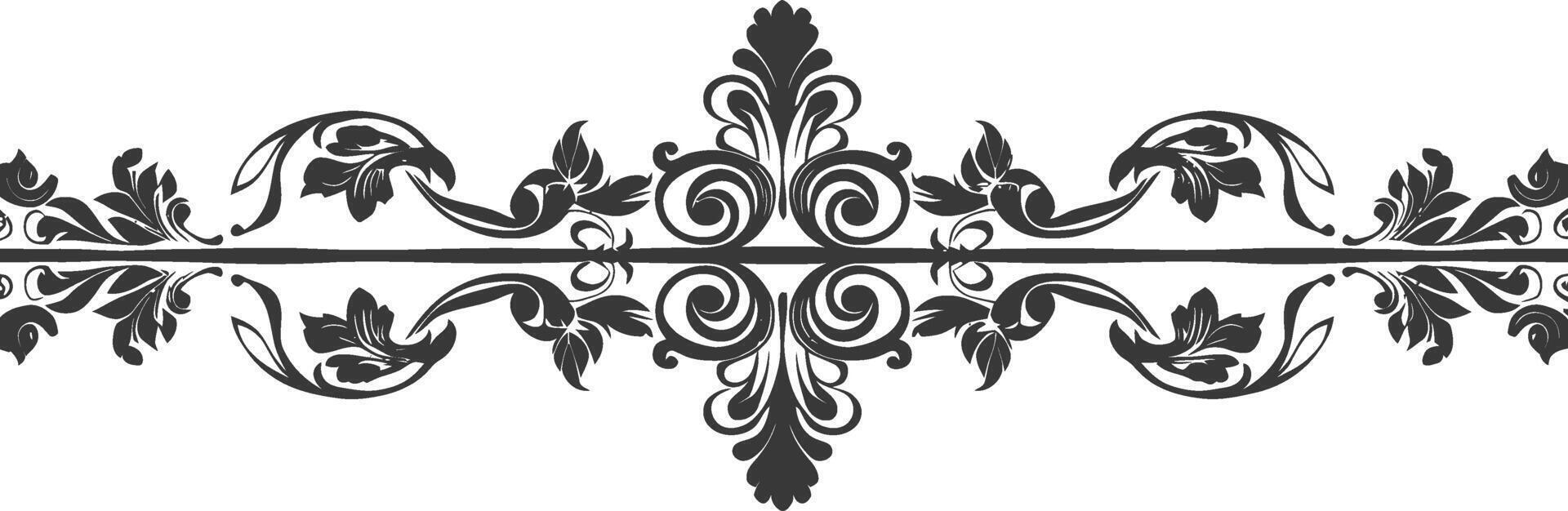 silueta horizontal línea divisor con barroco ornamento negro color solamente vector