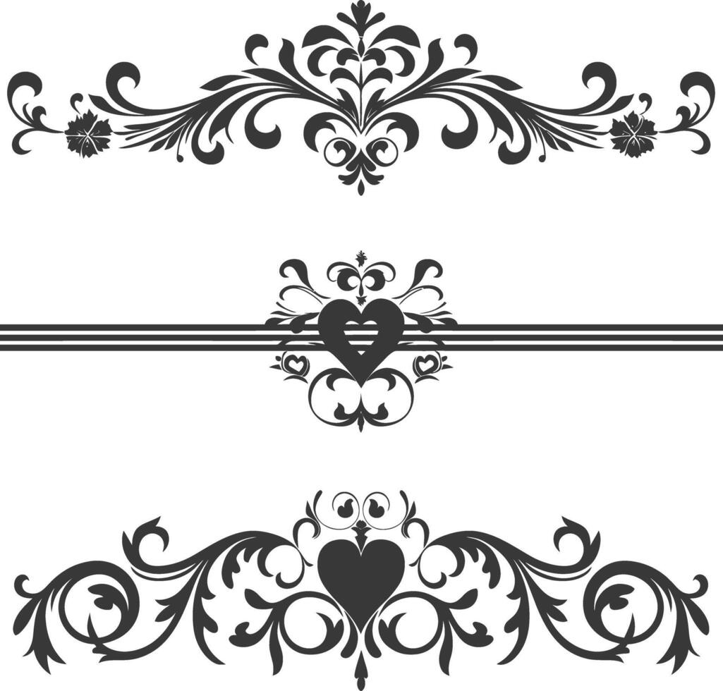 Silhouette horizontal line divider with Hearth shape ornament black color only vector