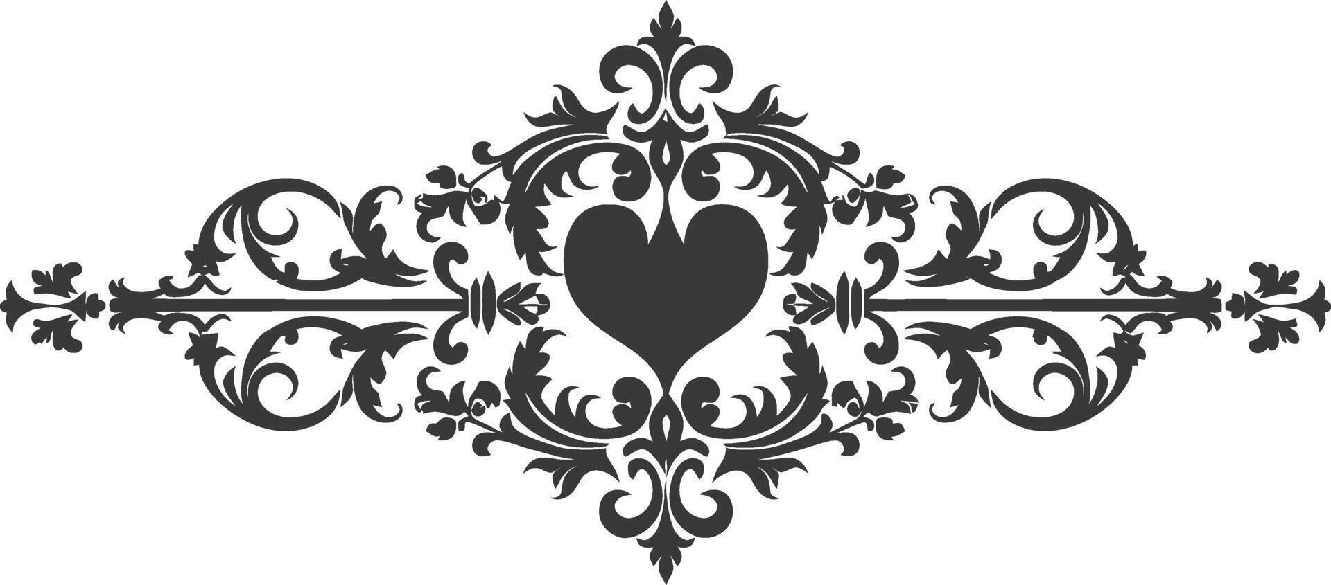 Silhouette horizontal line divider with Hearth shape ornament black color only vector