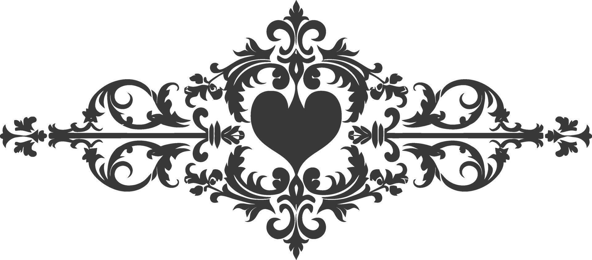 Silhouette horizontal line divider with Hearth shape ornament black color only vector