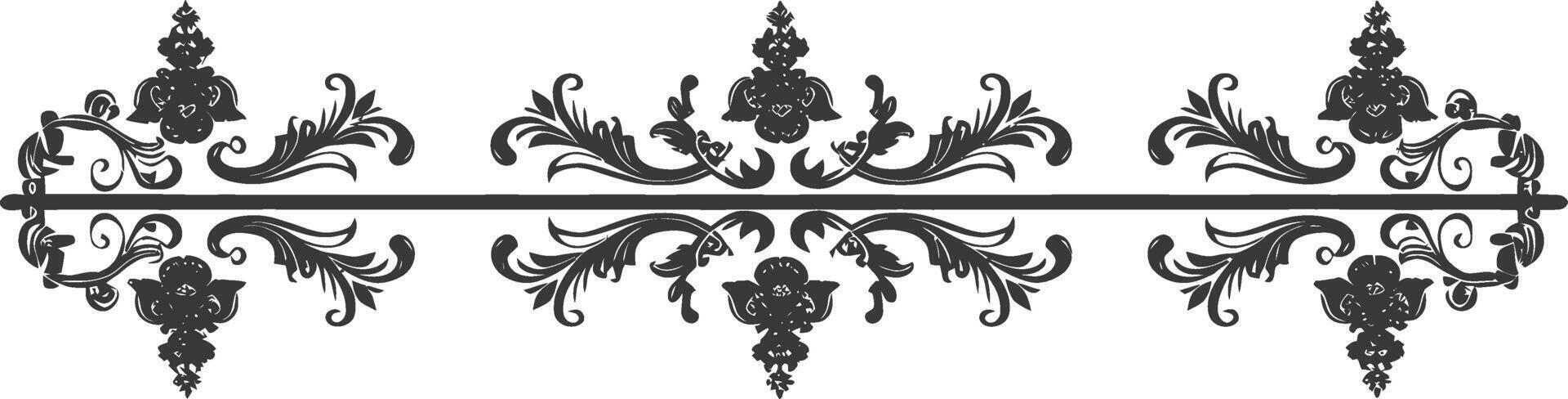 silueta horizontal línea divisor con barroco ornamento negro color solamente vector