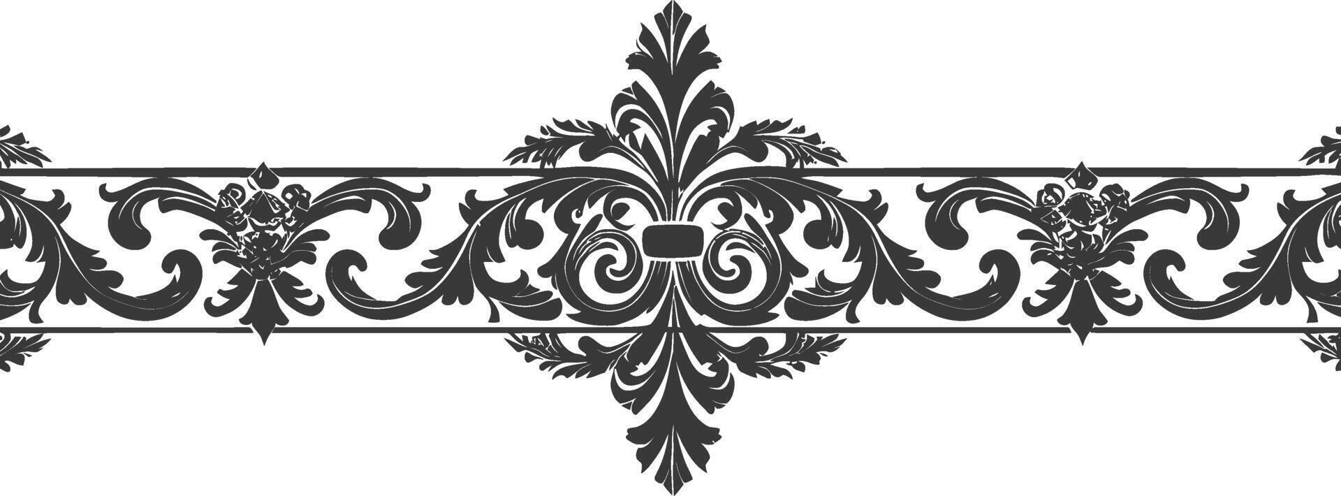 Silhouette horizontal line divider with Baroque ornament black color only vector