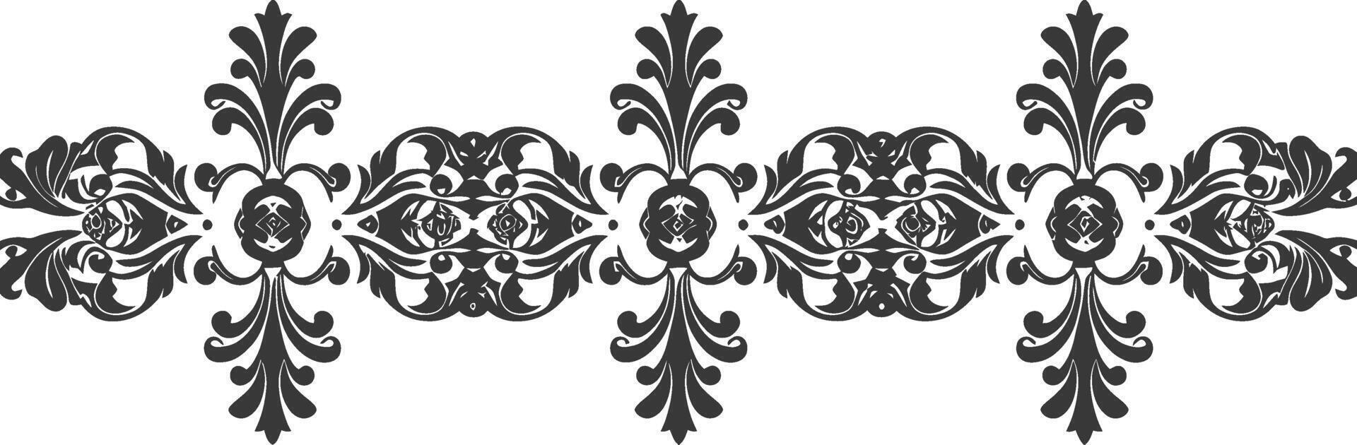 silueta horizontal línea divisor con barroco ornamento negro color solamente vector