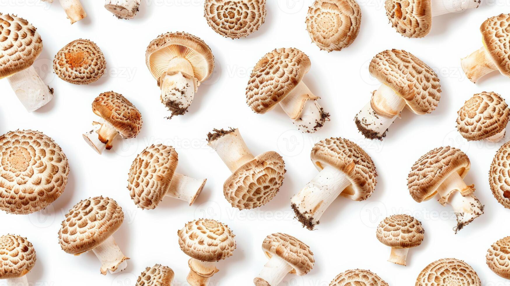 Matsutake mushrooms arranged in a natural pattern, isolated on a white background photo