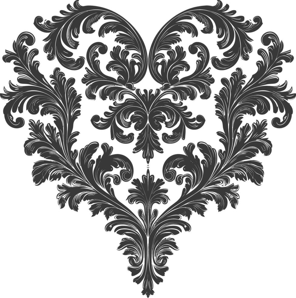 Silhouette Hearth shape Baroque ornament with filigree floral element black color only vector