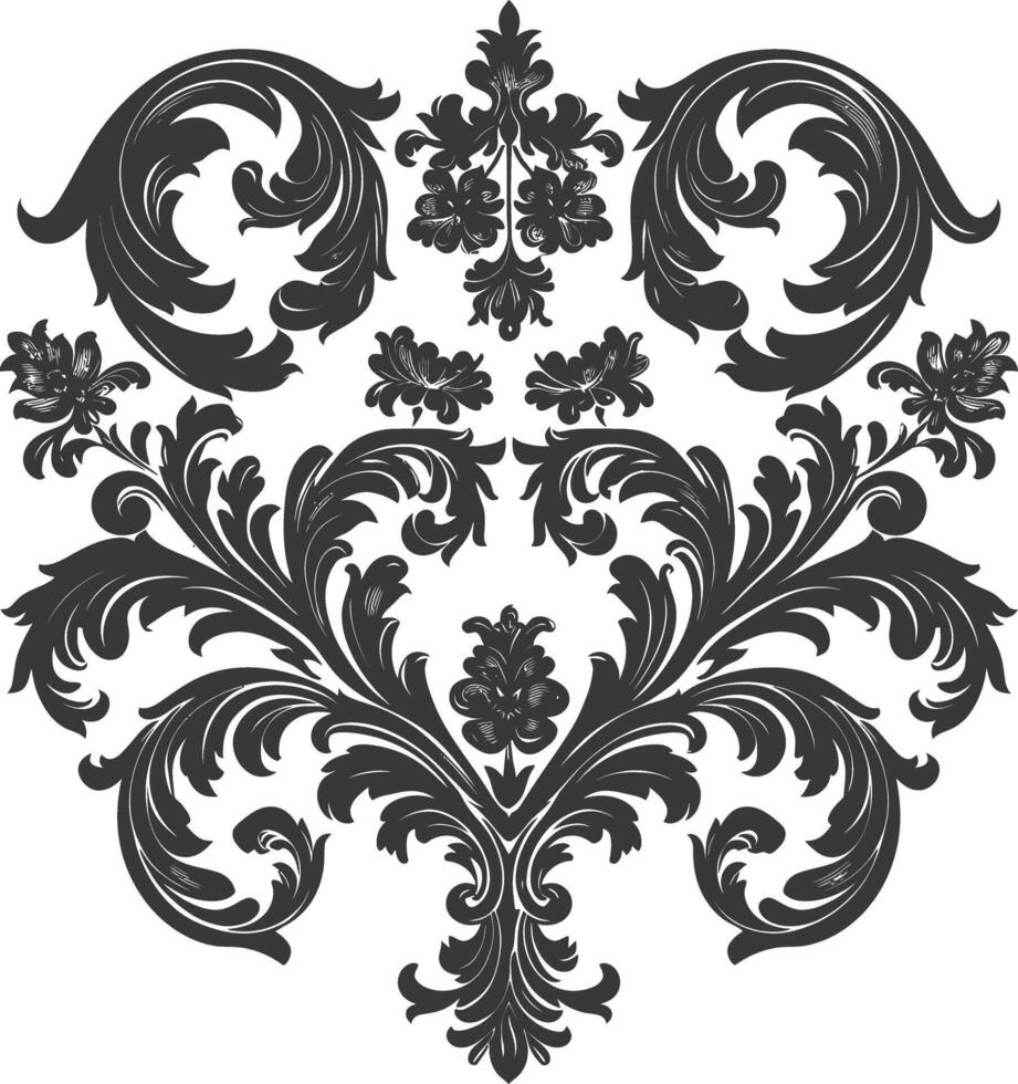 Silhouette Hearth shape Baroque ornament with filigree floral element black color only vector