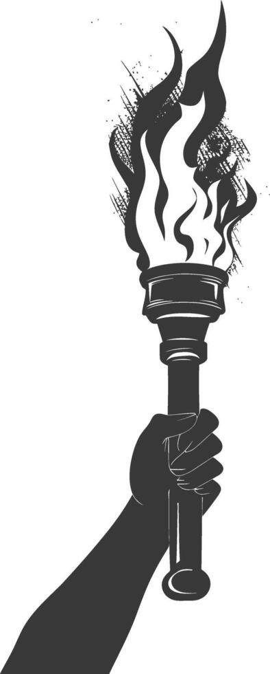 Silhouette hand holding burning torch black color only vector