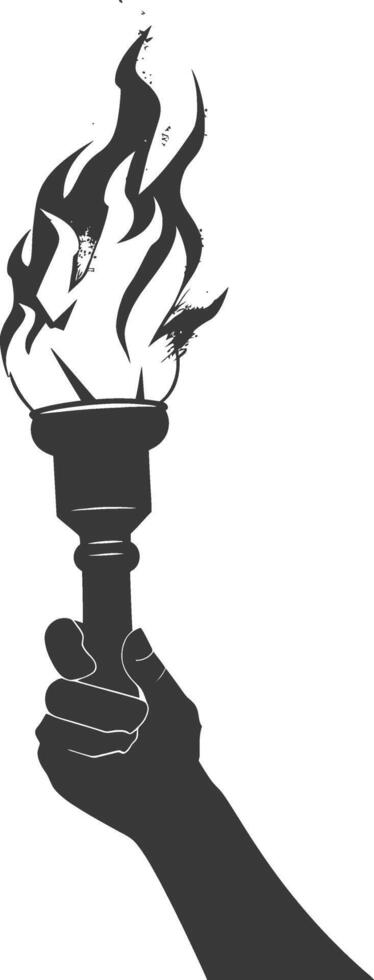 Silhouette hand holding burning torch black color only vector