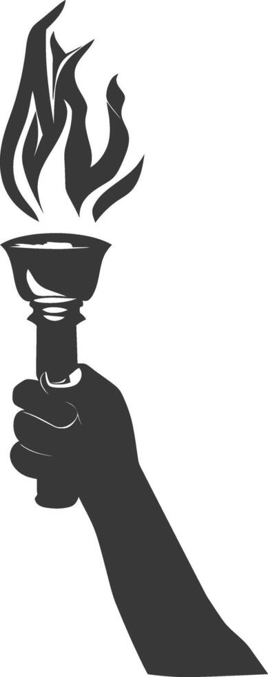 Silhouette hand holding burning torch black color only vector