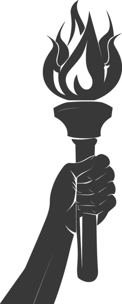 Silhouette hand holding burning torch black color only vector