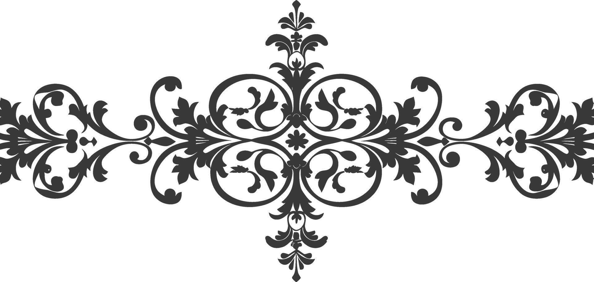 Silhouette horizontal line divider with Baroque ornament black color only vector