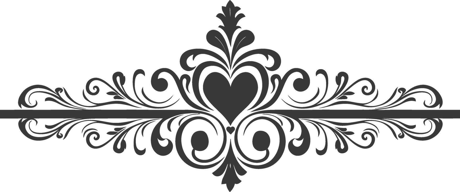 Silhouette horizontal line divider with Hearth shape ornament black color only vector