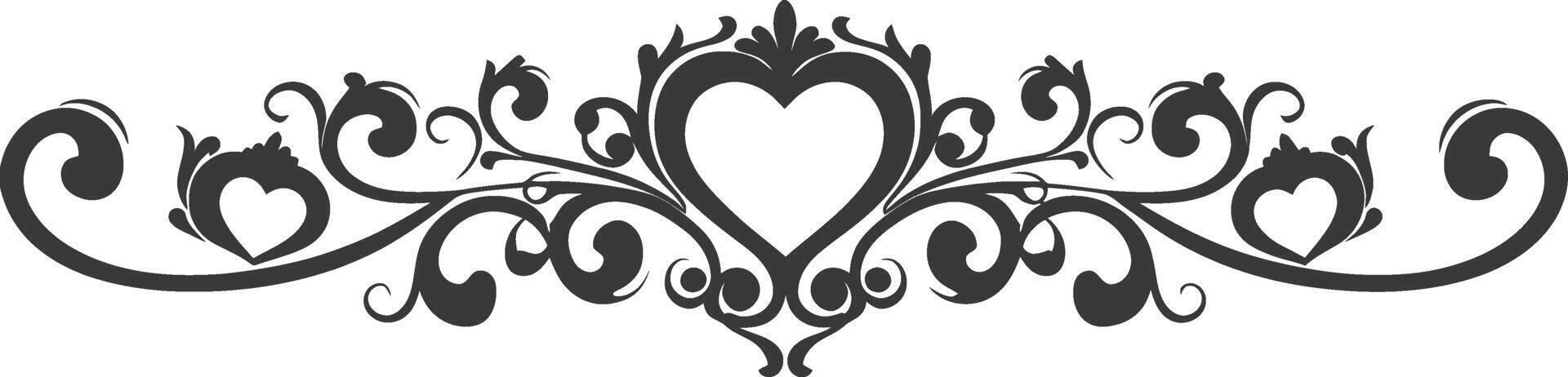 Silhouette horizontal line divider with Hearth shape ornament black color only vector