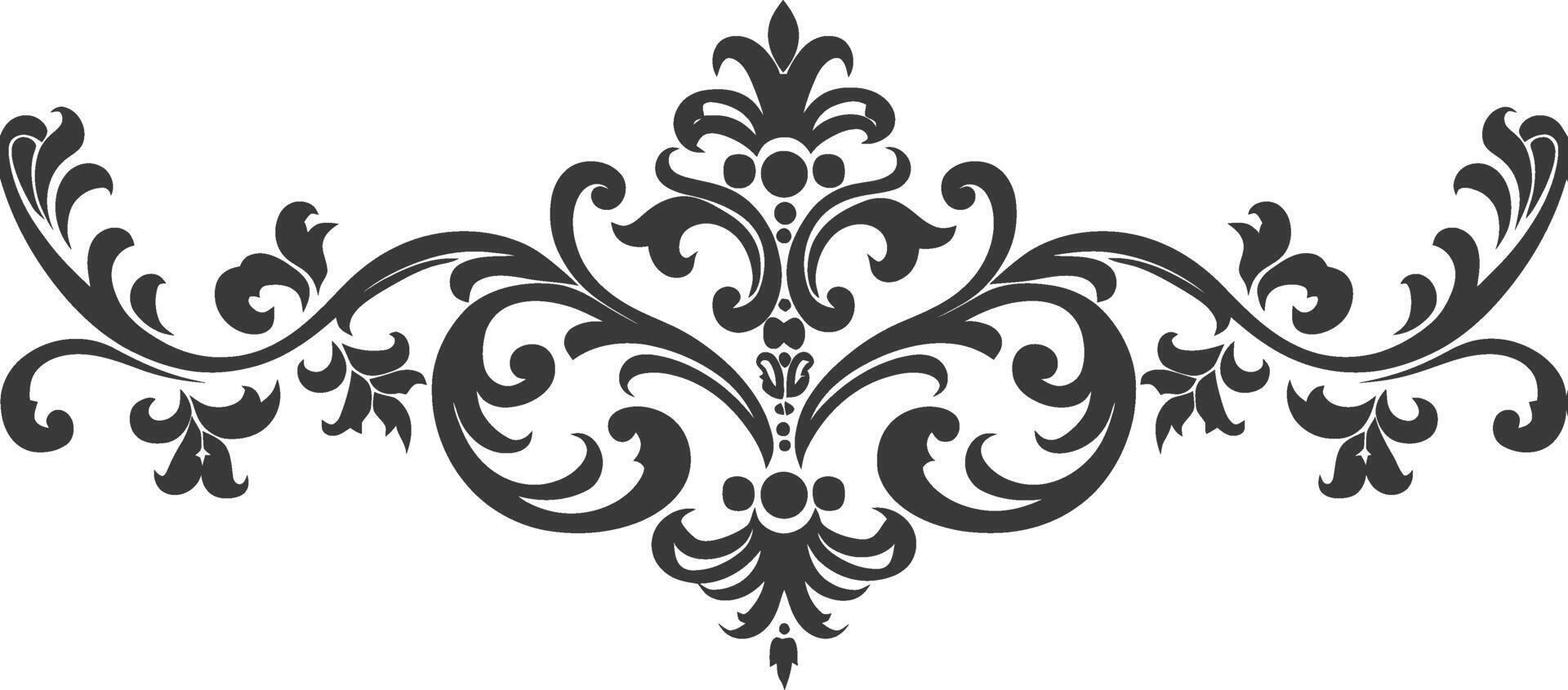 Silhouette horizontal line divider with Baroque ornament black color only vector