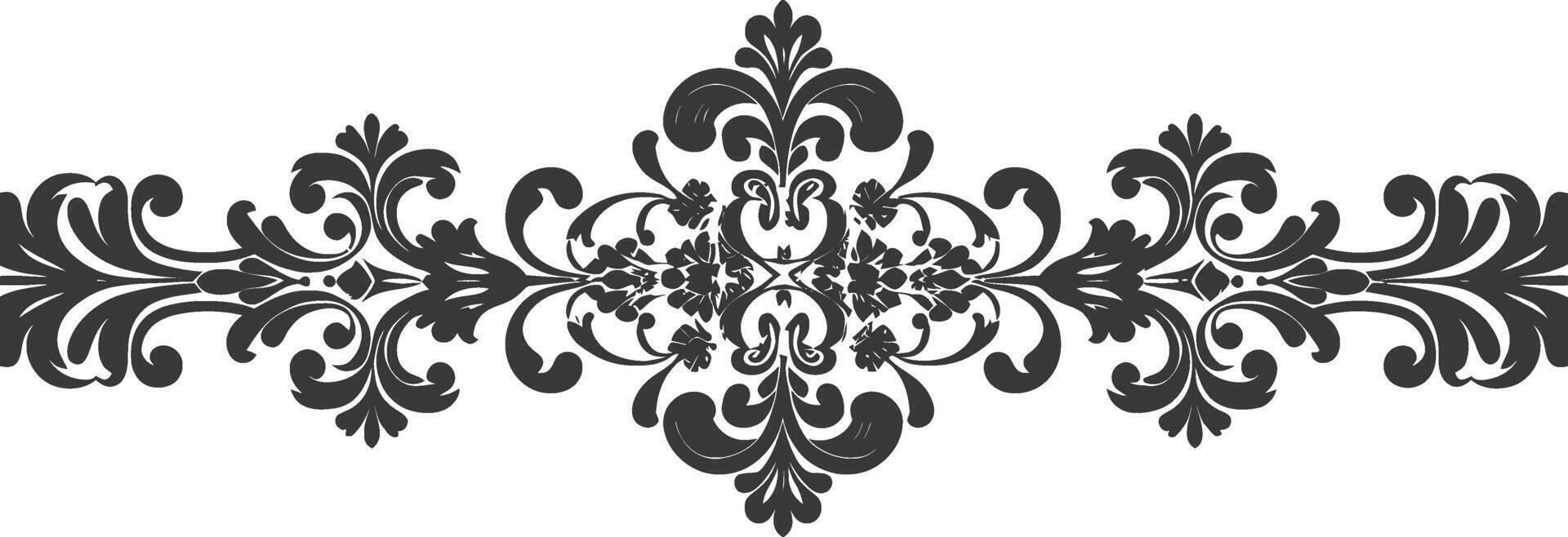 silueta horizontal línea divisor con barroco ornamento negro color solamente vector