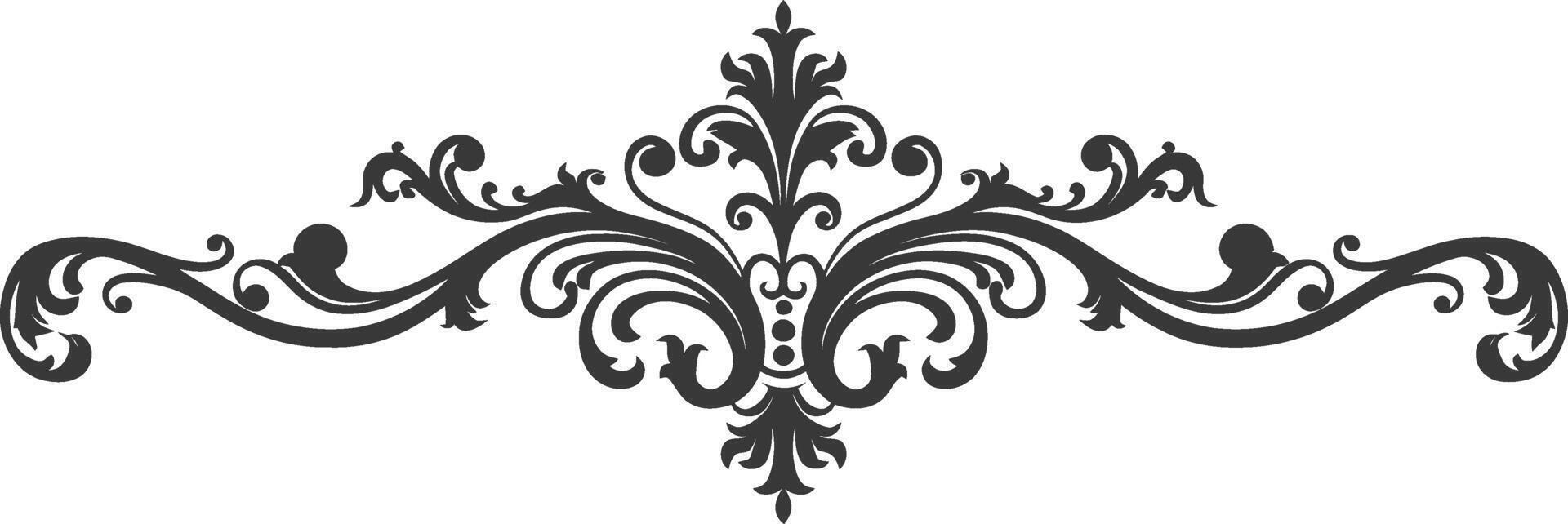 Silhouette horizontal line divider with Baroque ornament black color only vector