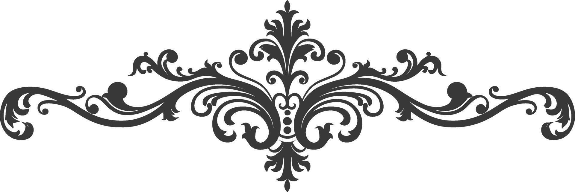 silueta horizontal línea divisor con barroco ornamento negro color solamente vector