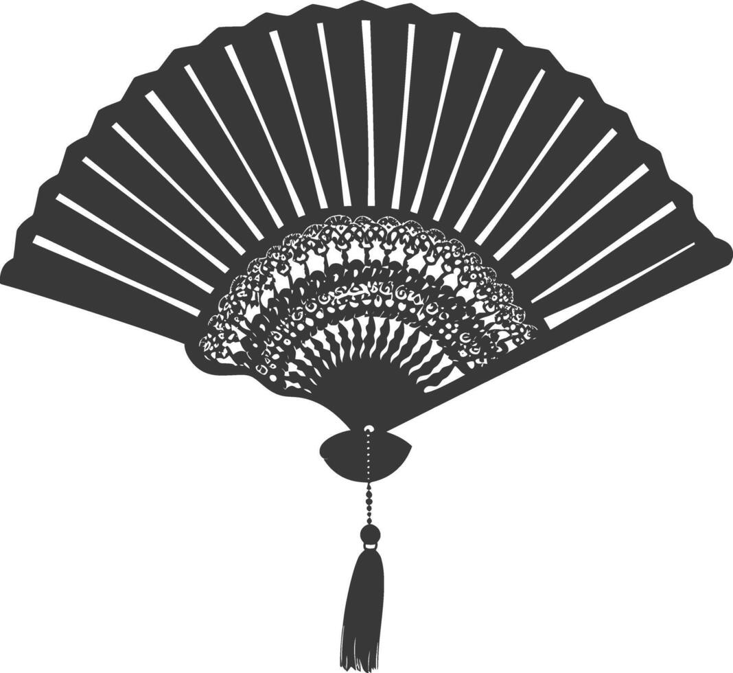 Silhouette classic handheld folding fan black color only vector
