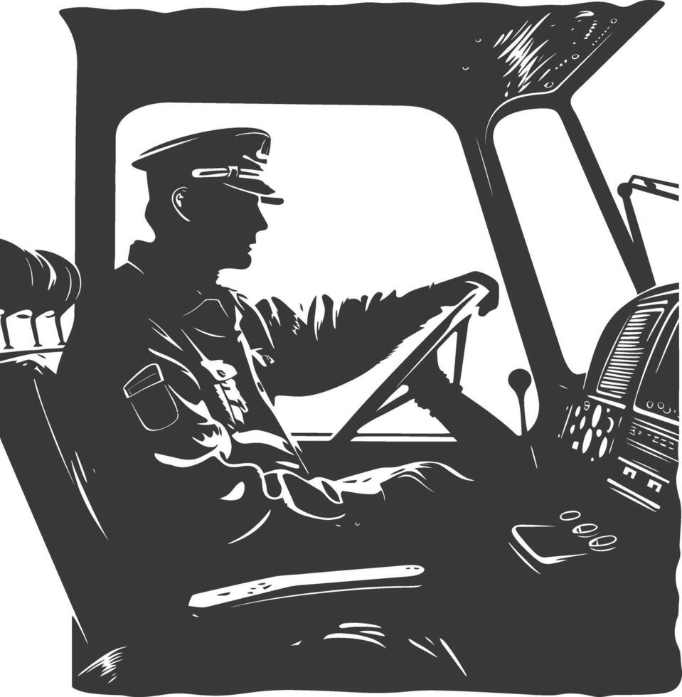Silhouette bus driver in action full body black color only vector
