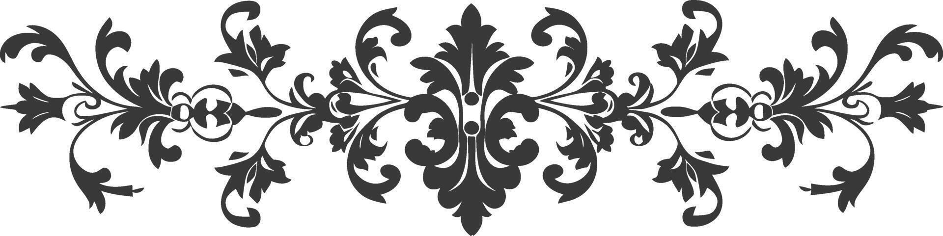 Silhouette horizontal line divider with Baroque ornament black color only vector