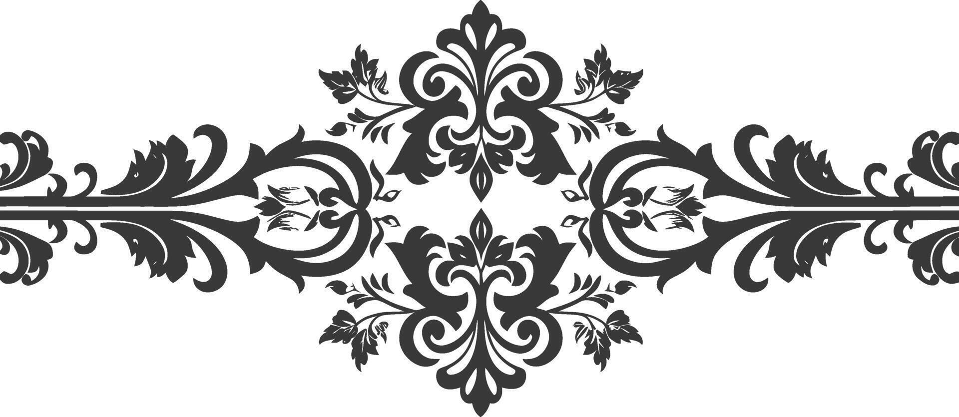 Silhouette horizontal line divider with Baroque ornament black color only vector