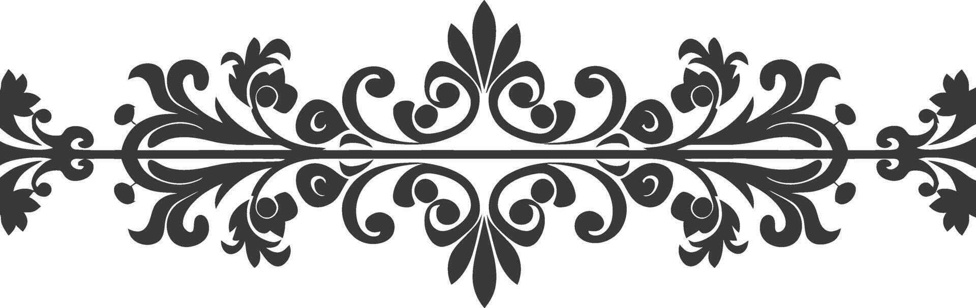 Silhouette horizontal line divider with Hearth shape ornament black color only vector