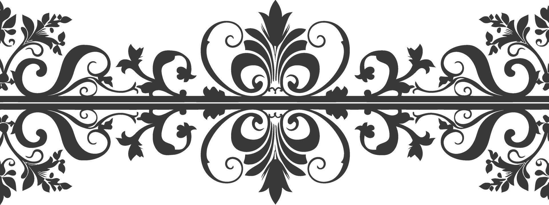 silueta horizontal línea divisor con barroco ornamento negro color solamente vector