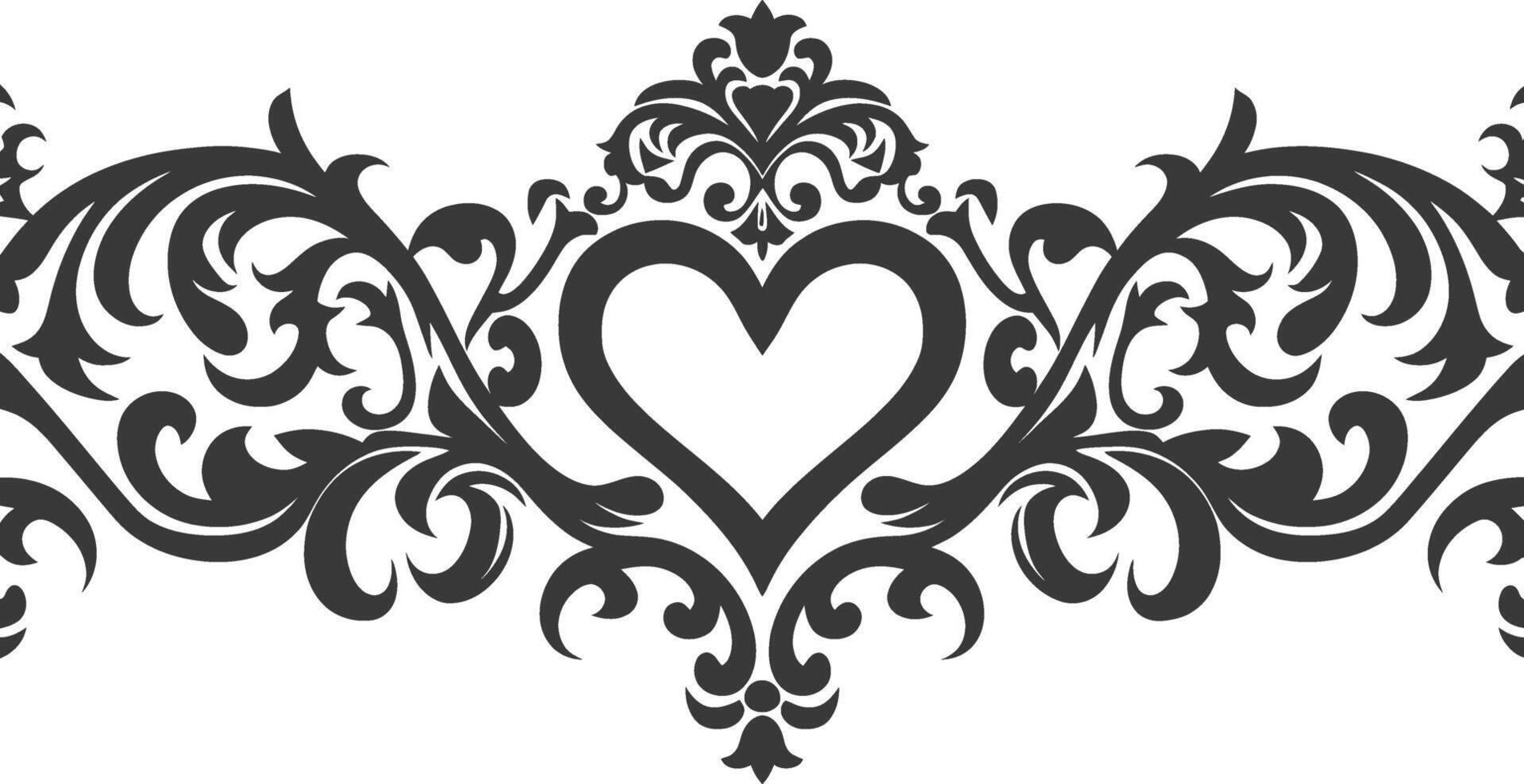 Silhouette horizontal line divider with Hearth shape ornament black color only vector