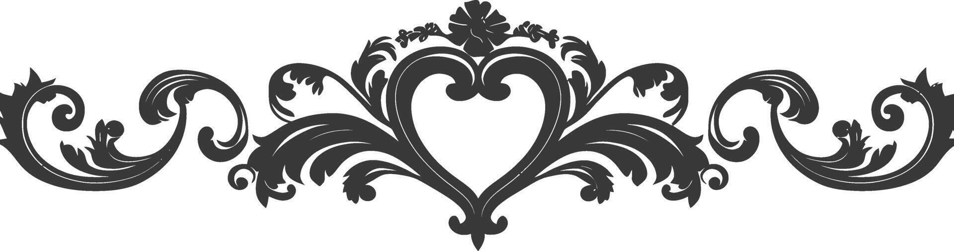 Silhouette horizontal line divider with Hearth shape ornament black color only vector