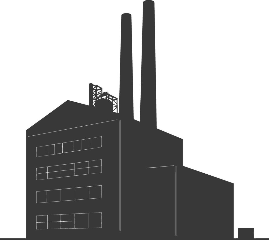 silueta industrial edificio fábrica negro color solamente vector