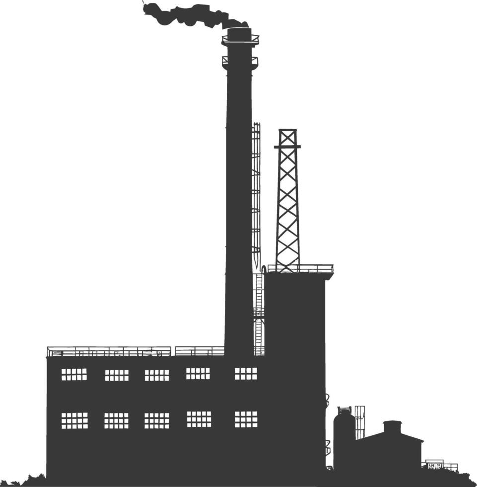 silueta industrial edificio fábrica negro color solamente vector