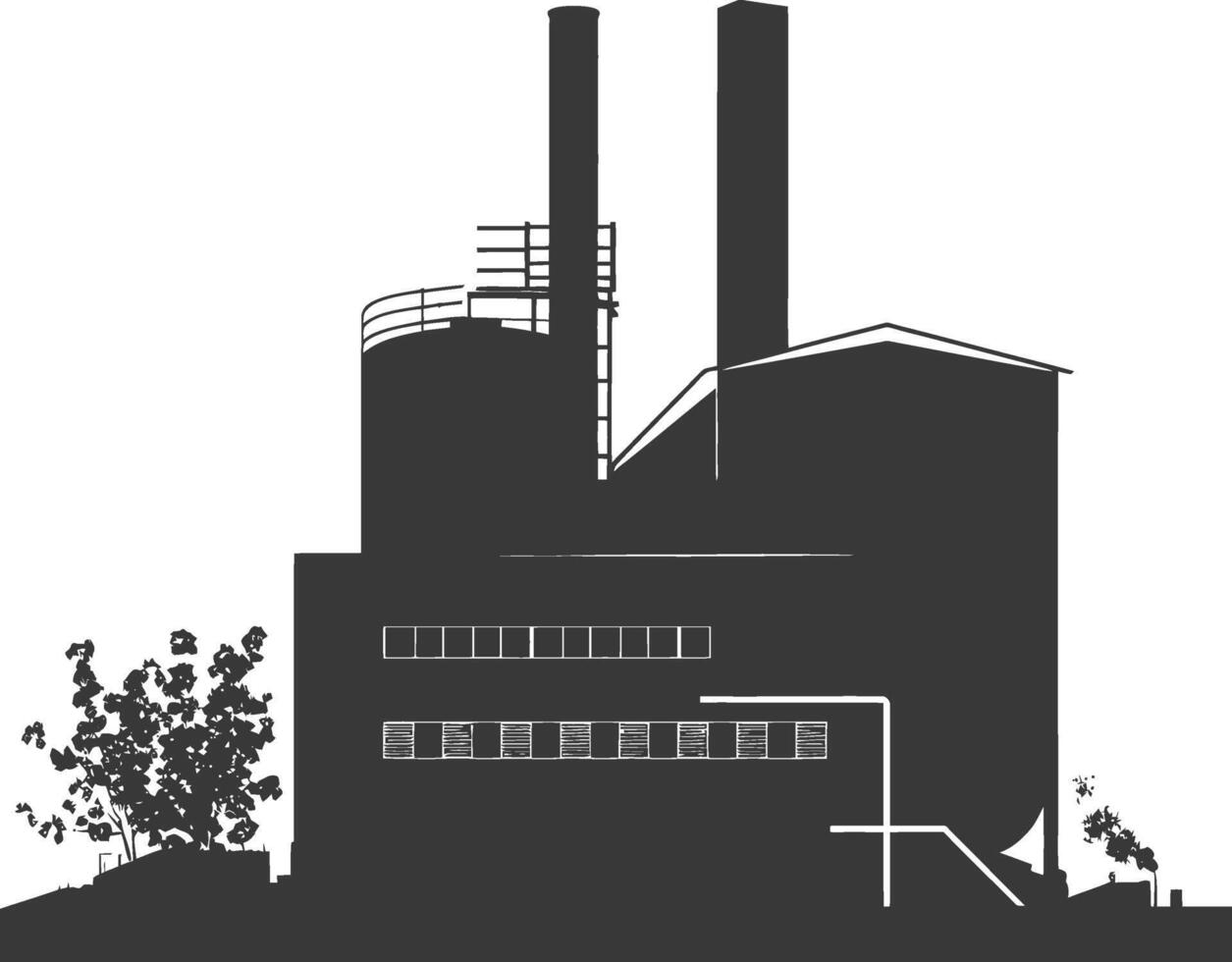 silueta industrial edificio fábrica negro color solamente vector