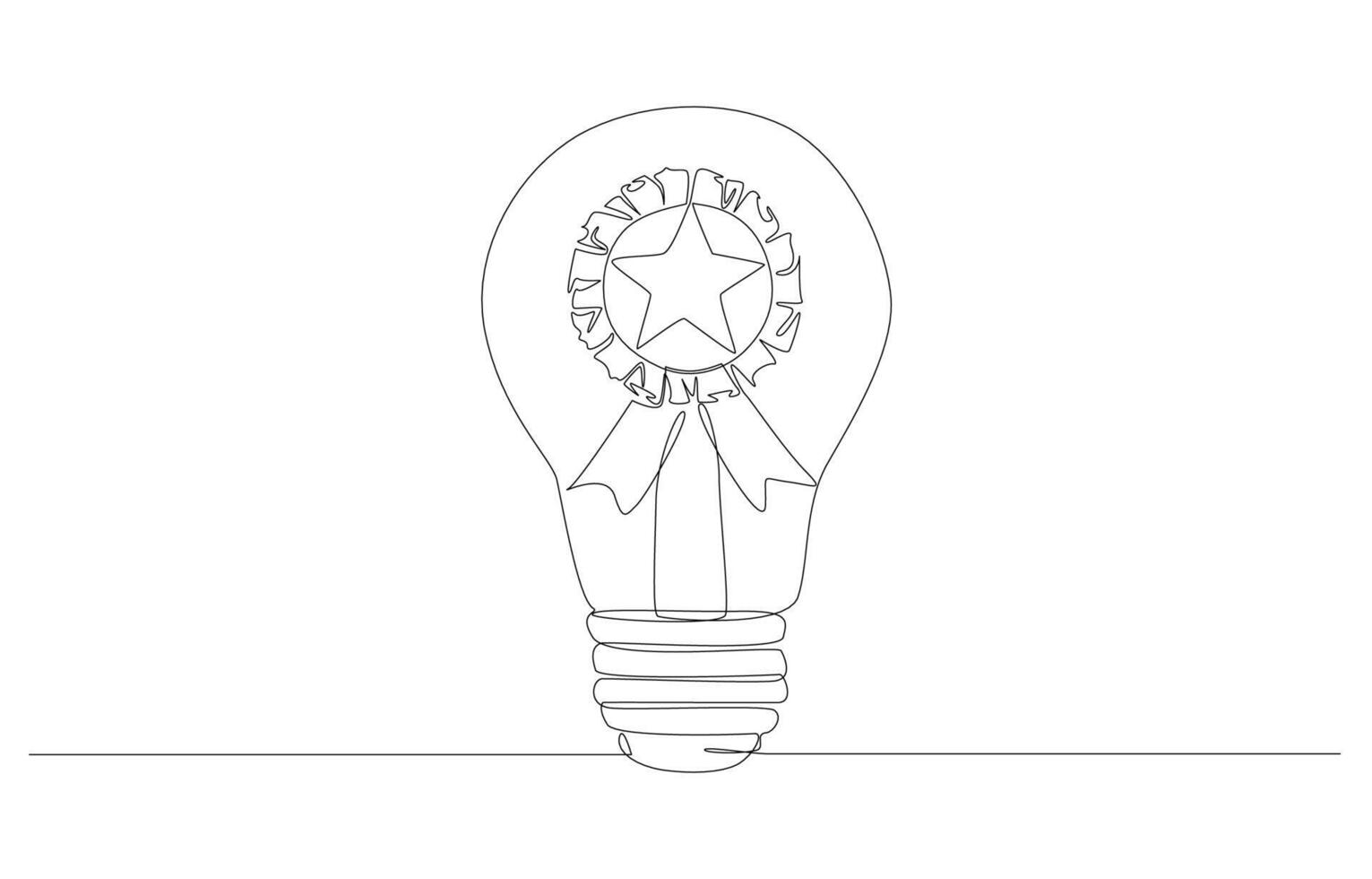 Continuous one line drawing of light bulb with star badge inside, best idea for work or business, winning idea in competition concept, single line art. vector