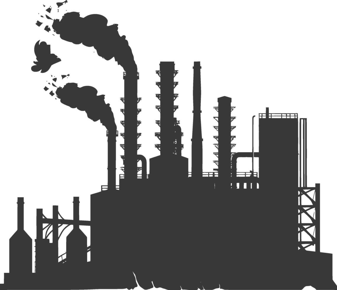 Silhouette industrial building factory black color only vector