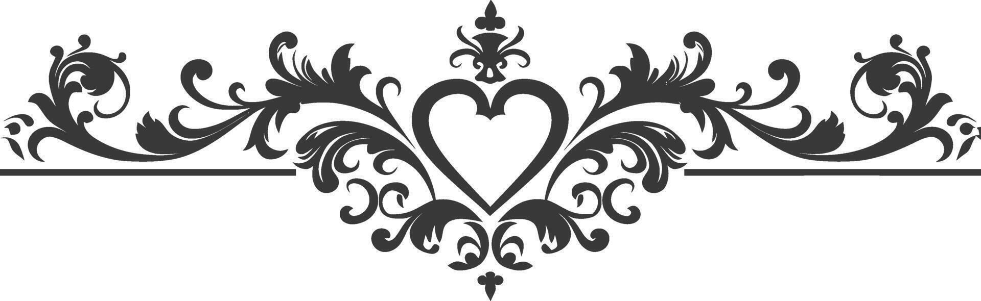 Silhouette horizontal line divider with Hearth shape ornament black color only vector