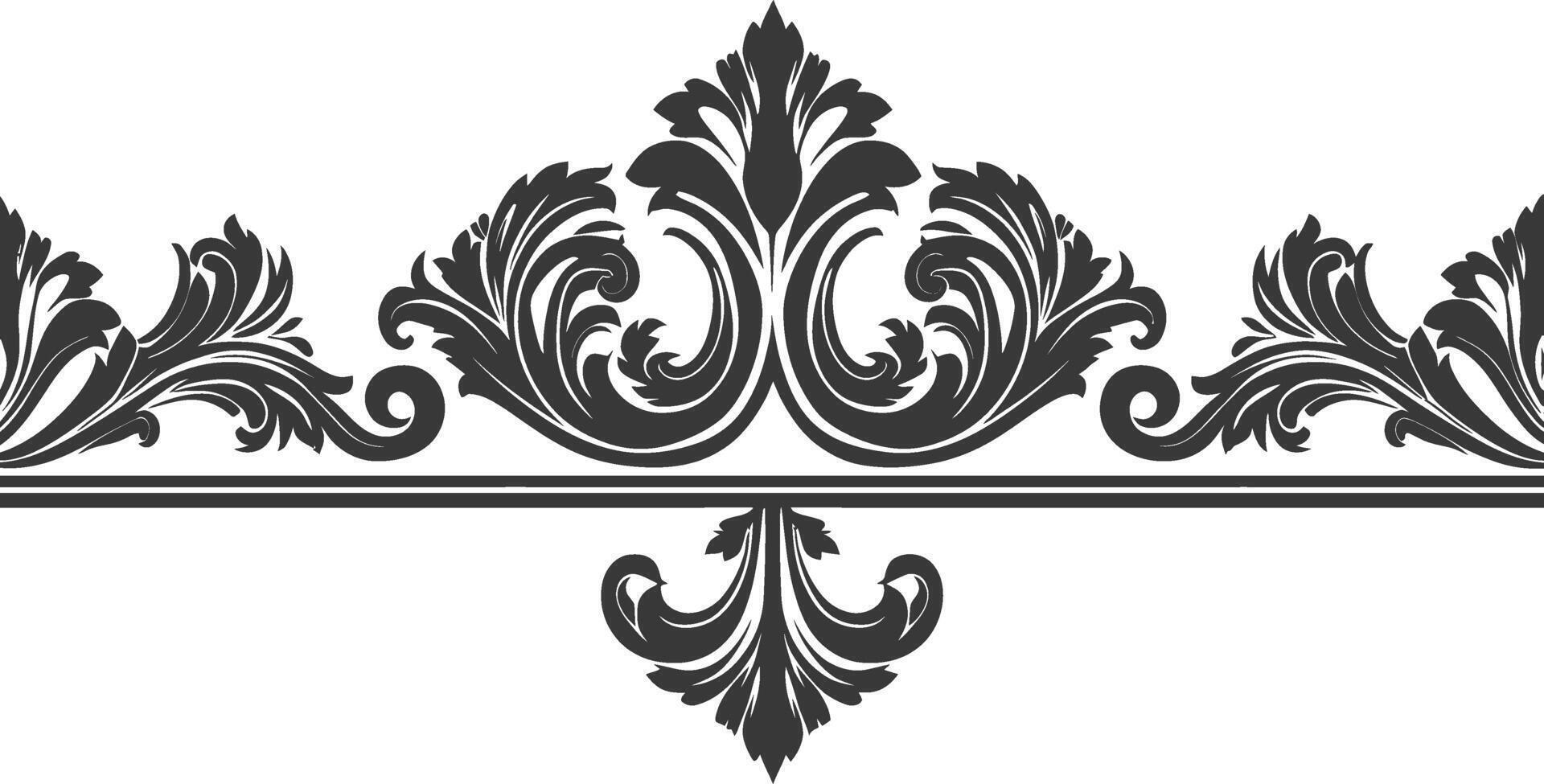 Silhouette horizontal line divider with Baroque ornament black color only vector