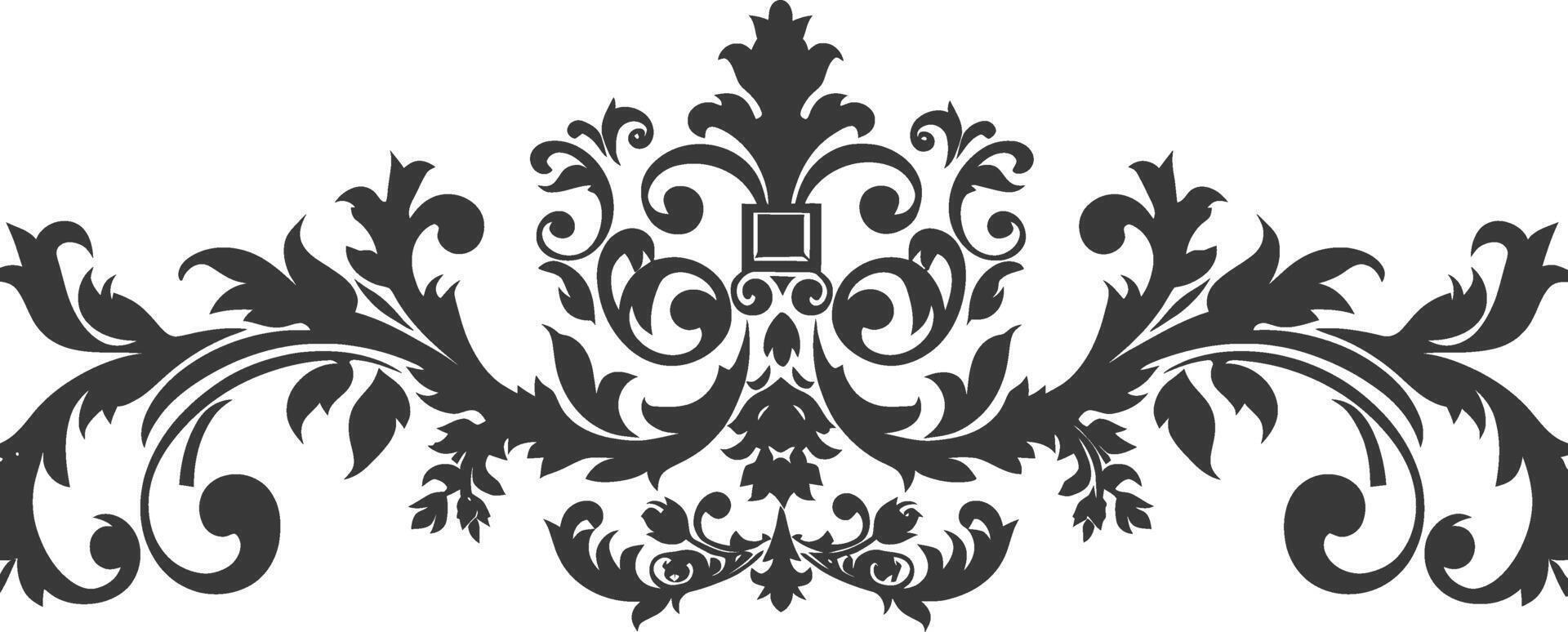 Silhouette horizontal line divider with Baroque ornament black color only vector