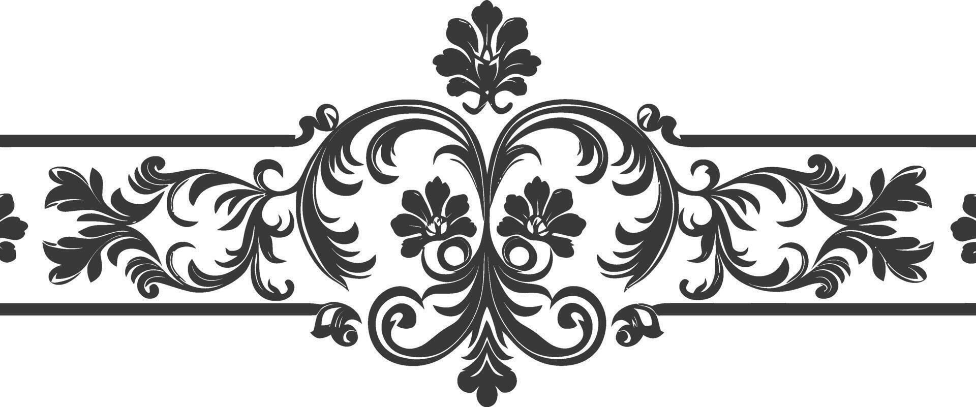 Silhouette horizontal line divider with Baroque ornament black color only vector