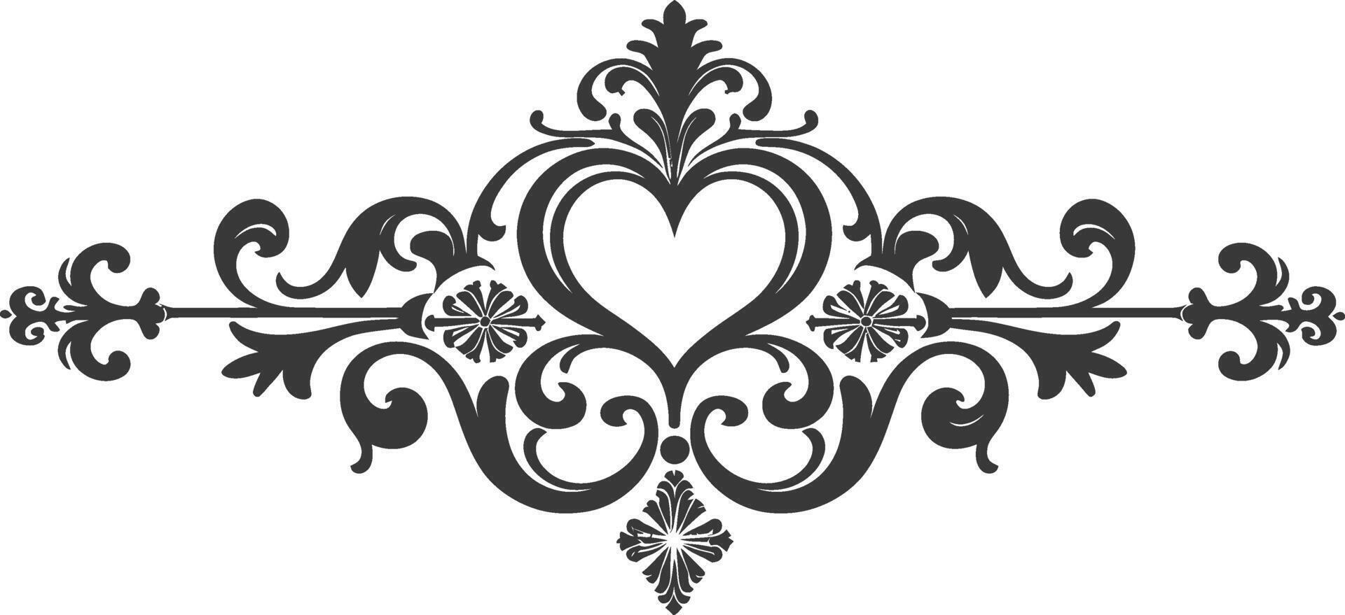 Silhouette horizontal line divider with Hearth shape ornament black color only vector