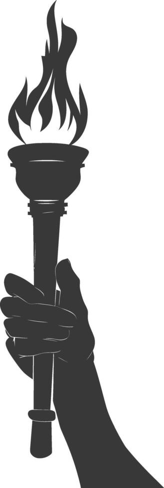 Silhouette hand holding burning torch black color only vector