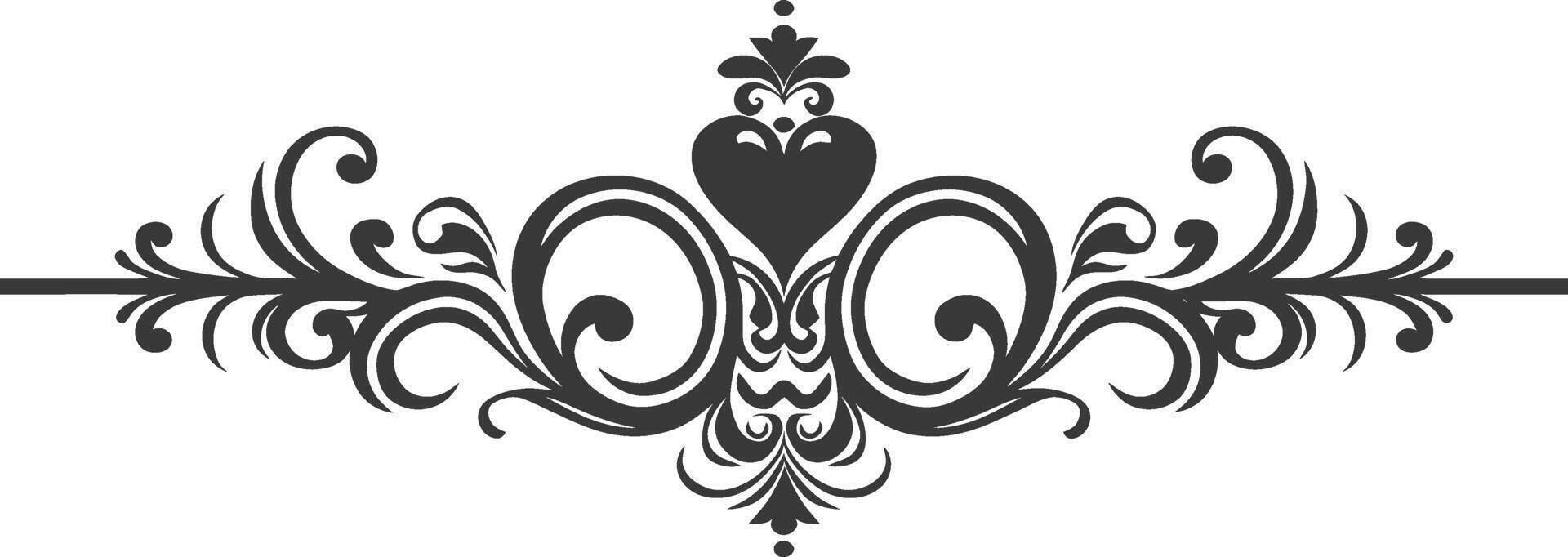 Silhouette horizontal line divider with Hearth shape ornament black color only vector