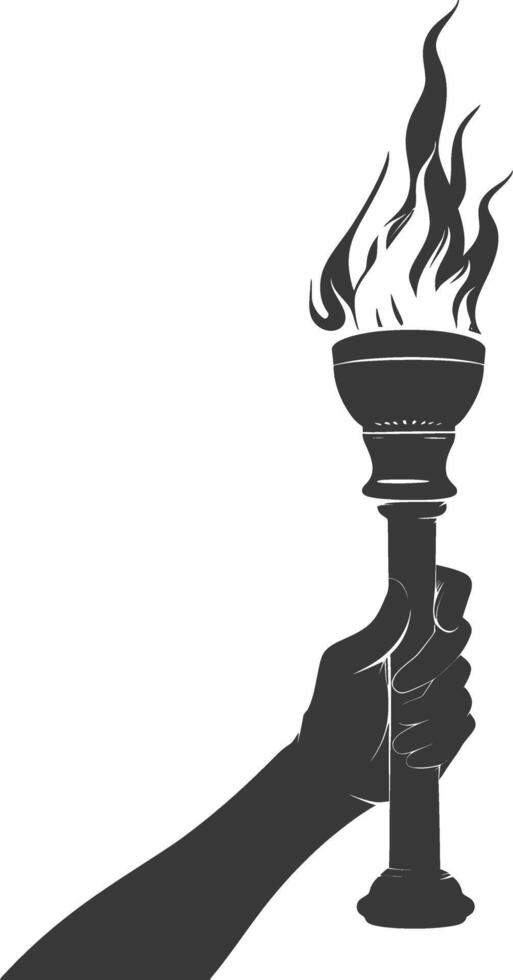 Silhouette hand holding burning torch black color only vector