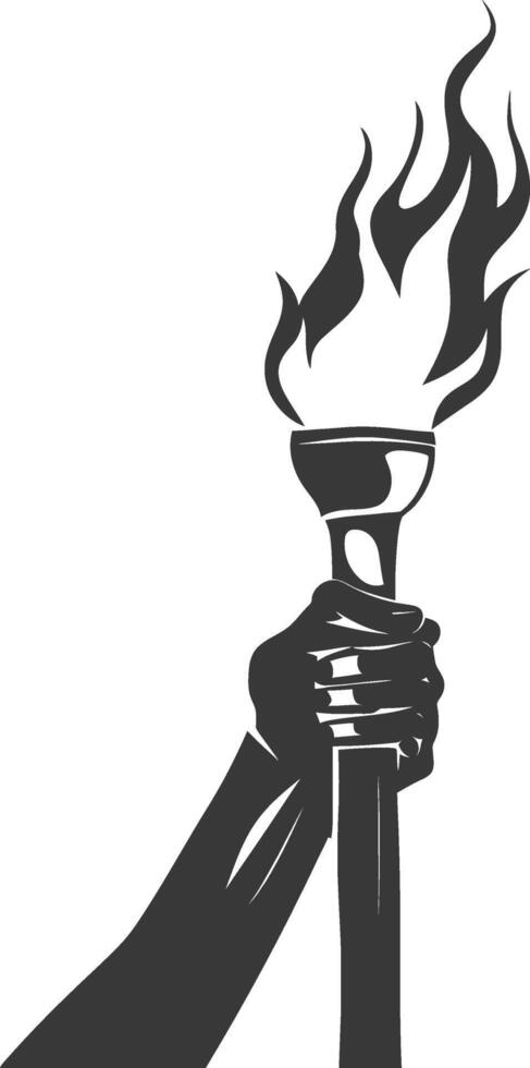 Silhouette hand holding burning torch black color only vector