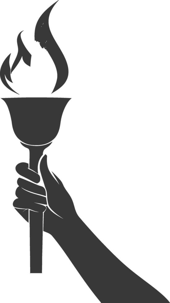 Silhouette hand holding burning torch black color only vector