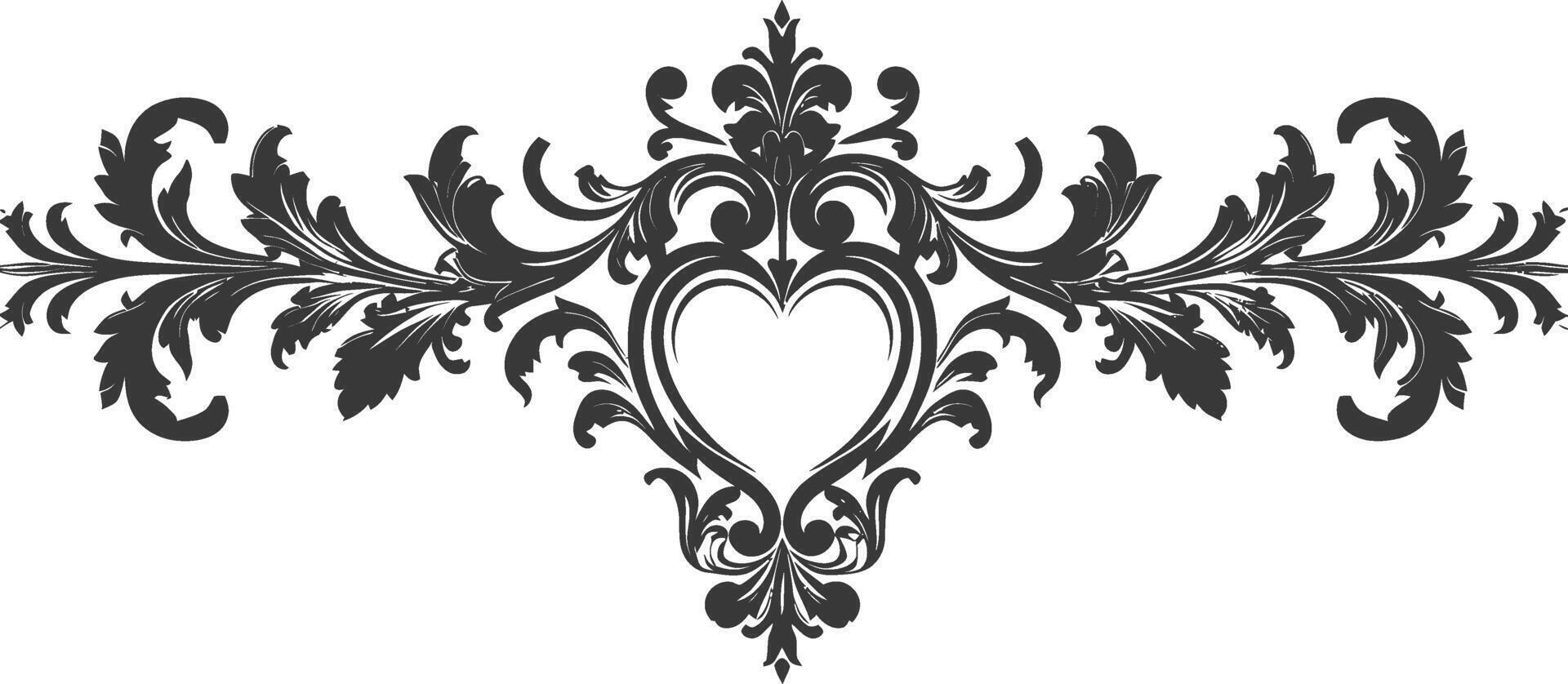 Silhouette horizontal line divider with Hearth shape ornament black color only vector