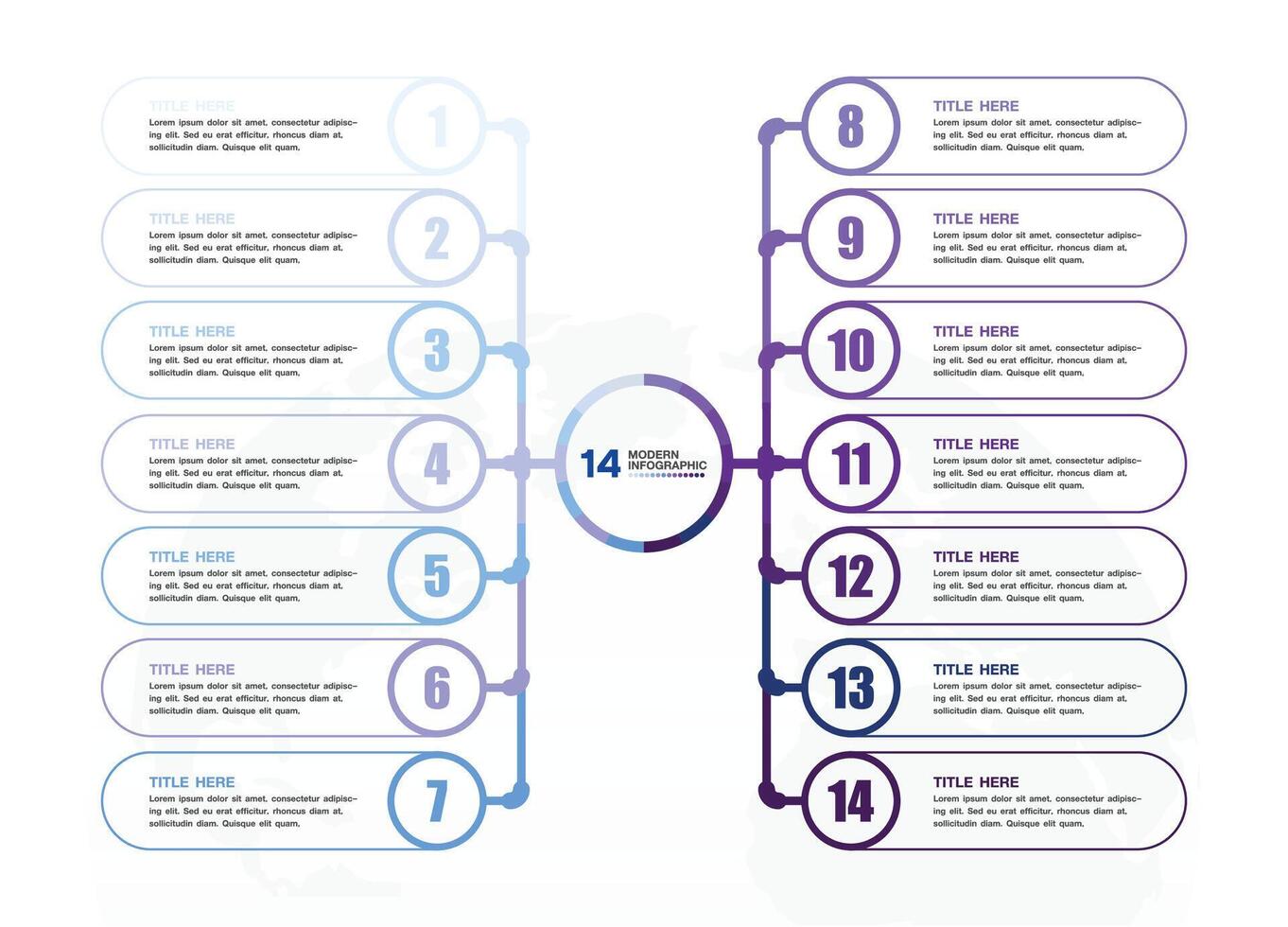 infografía proceso diseño con íconos y 14 opciones o pasos. vector